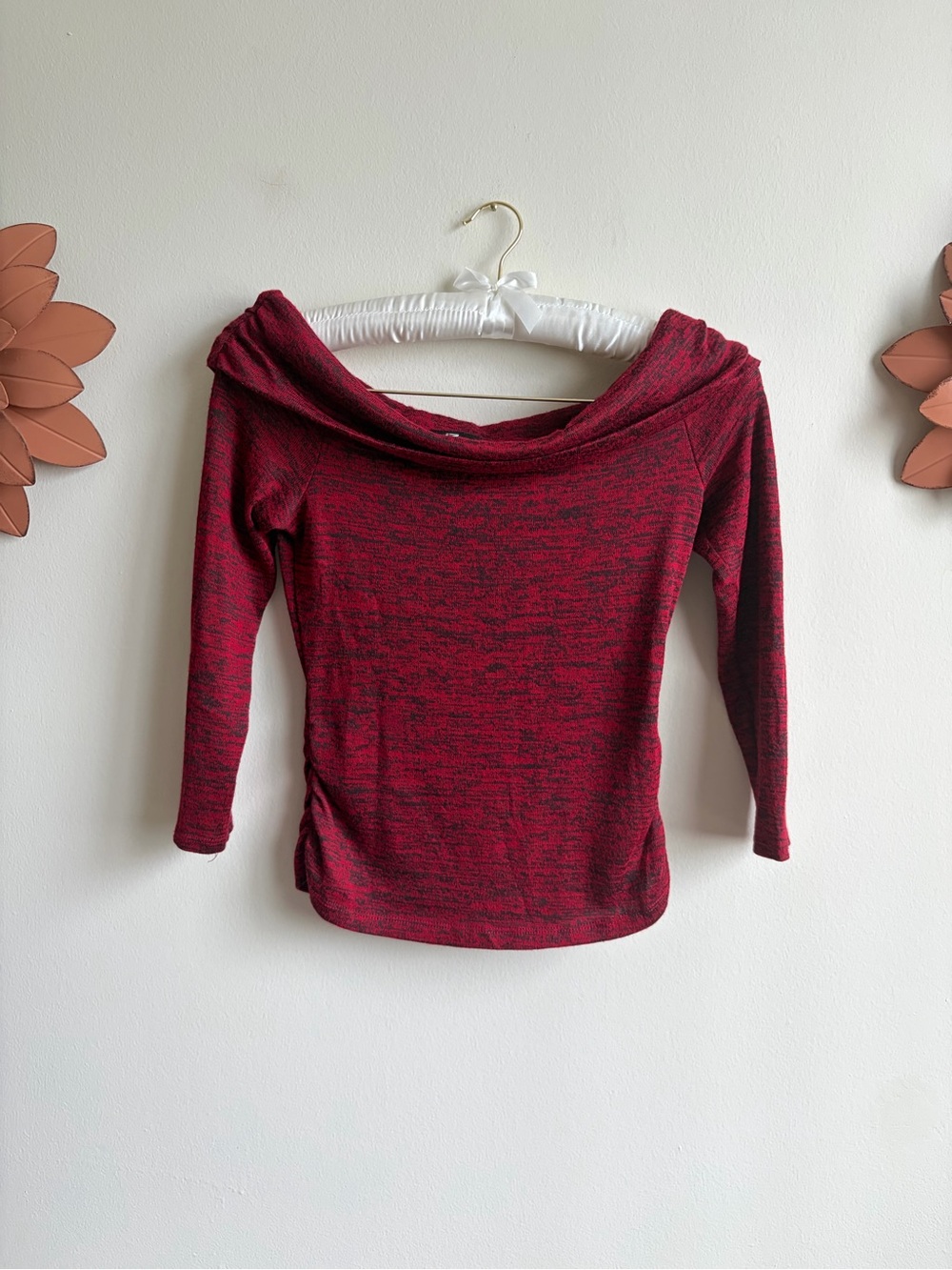 Iz Byer Red Marled Off-Shoulder Sweater